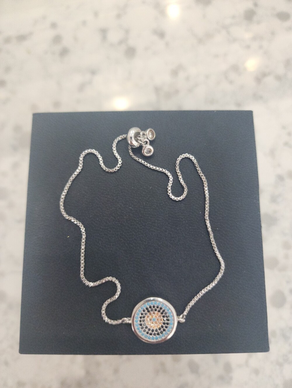 Sterling Silver Blue and Rose Gold Round Pendant Bracelet